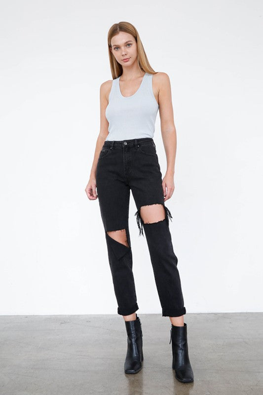 HIGH RISE DISTRESSED ANKLE JEANS - Teresa's Fashionista LLC