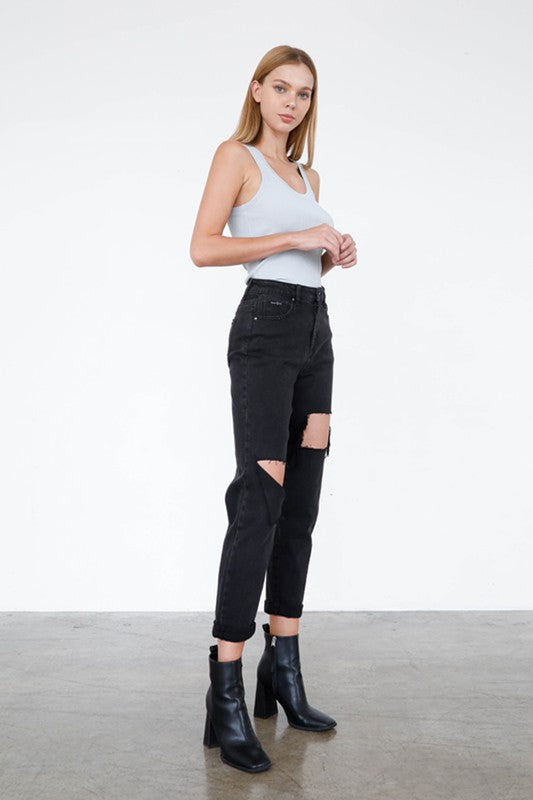 HIGH RISE DISTRESSED ANKLE JEANS - Teresa's Fashionista LLC