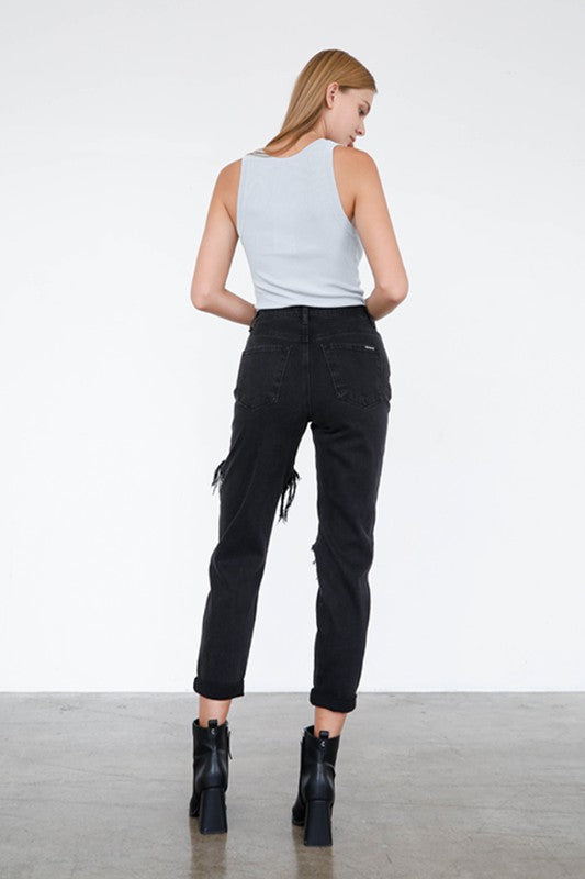 HIGH RISE DISTRESSED ANKLE JEANS - Teresa's Fashionista LLC