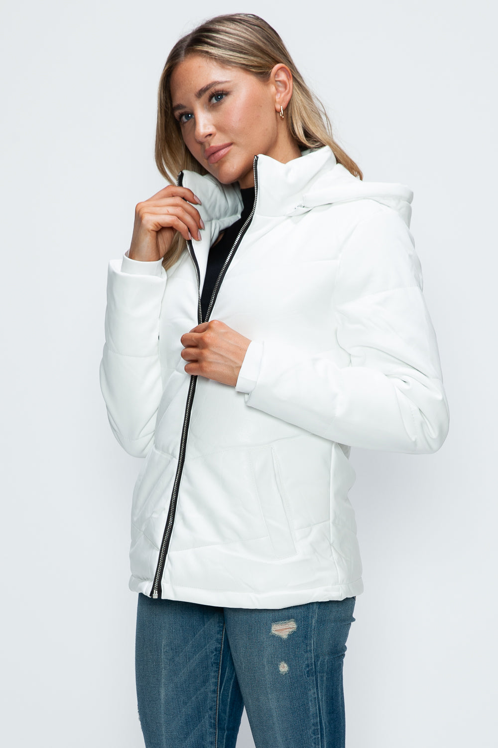 How Dare U Pocketed Zip Up Puffer Jacket with Removable Hood - Teresa's Fashionista LLC