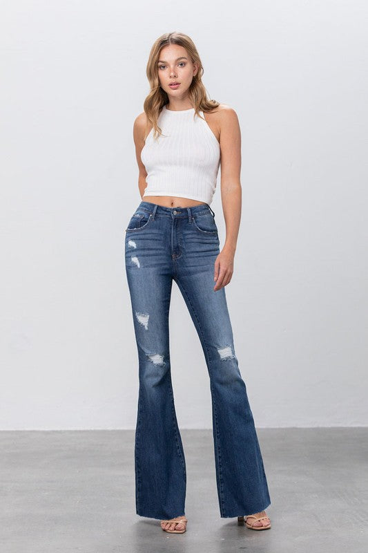 MID RISE DARK WASH FLARE JEANS - Teresa's Fashionista LLC