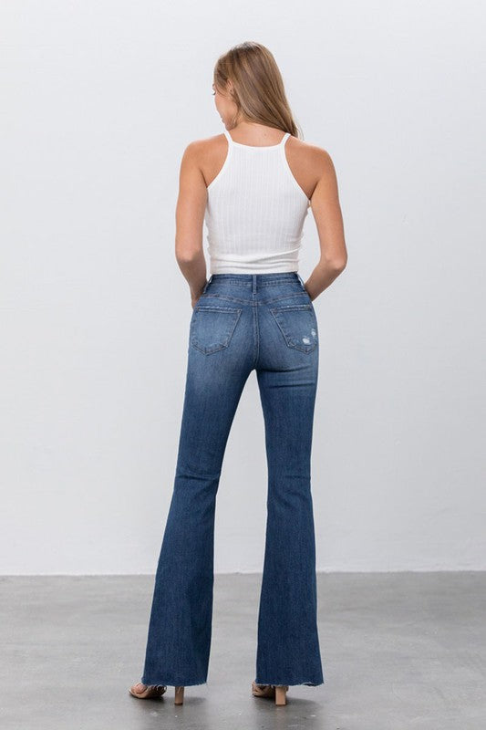 MID RISE DARK WASH FLARE JEANS - Teresa's Fashionista LLC