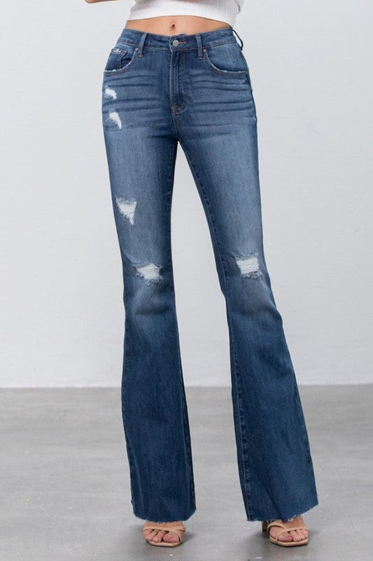 MID RISE DARK WASH FLARE JEANS - Teresa's Fashionista LLC