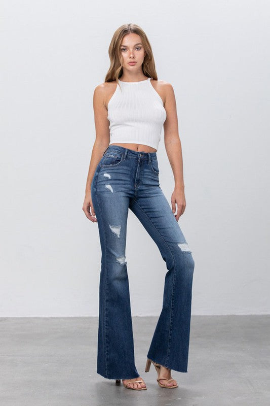 MID RISE DARK WASH FLARE JEANS - Teresa's Fashionista LLC