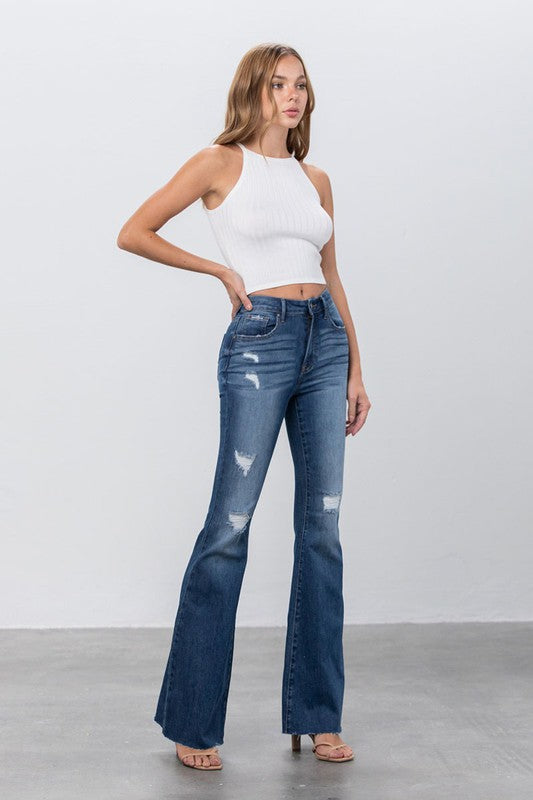 MID RISE DARK WASH FLARE JEANS - Teresa's Fashionista LLC