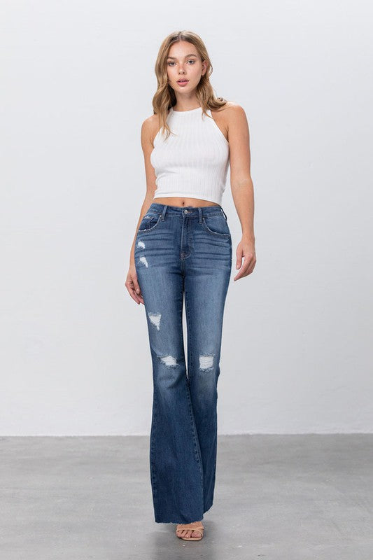 MID RISE DARK WASH FLARE JEANS - Teresa's Fashionista LLC