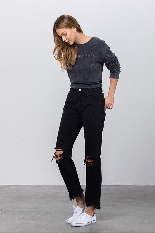 DESTROYED STRAIGHT JEANS - Teresa's Fashionista LLC