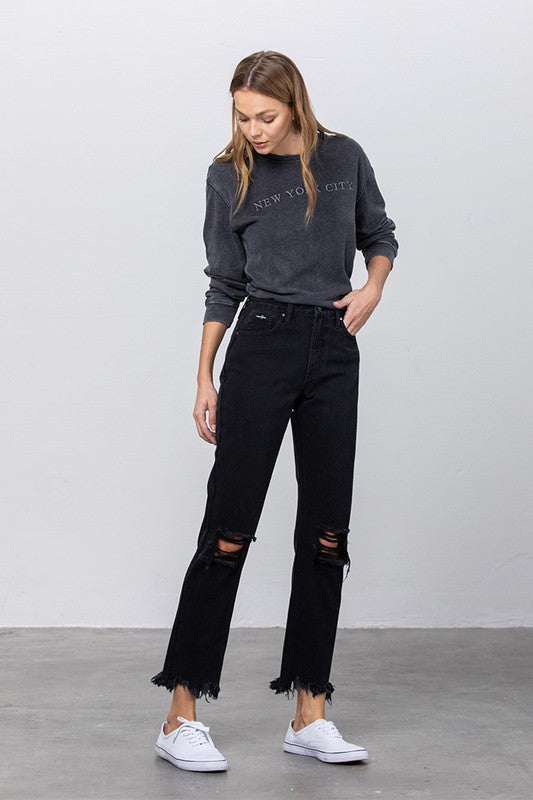 DESTROYED STRAIGHT JEANS - Teresa's Fashionista LLC