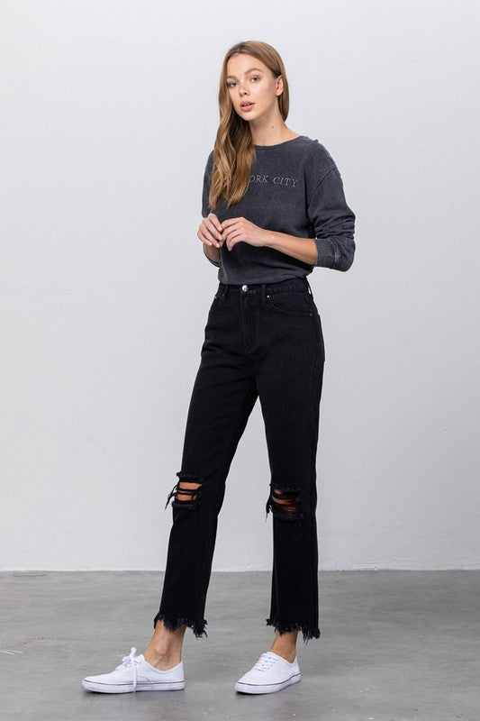 DESTROYED STRAIGHT JEANS - Teresa's Fashionista LLC