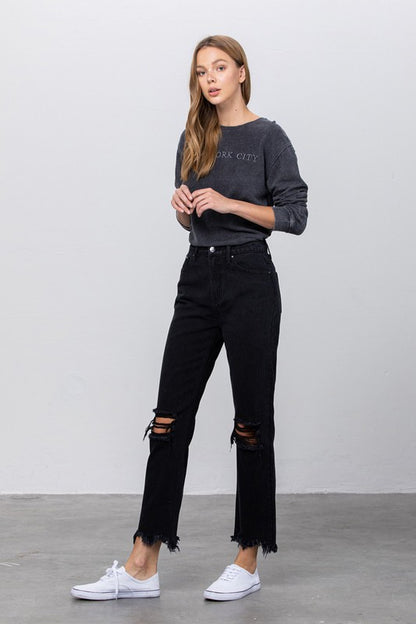 DESTROYED STRAIGHT JEANS - Teresa's Fashionista LLC