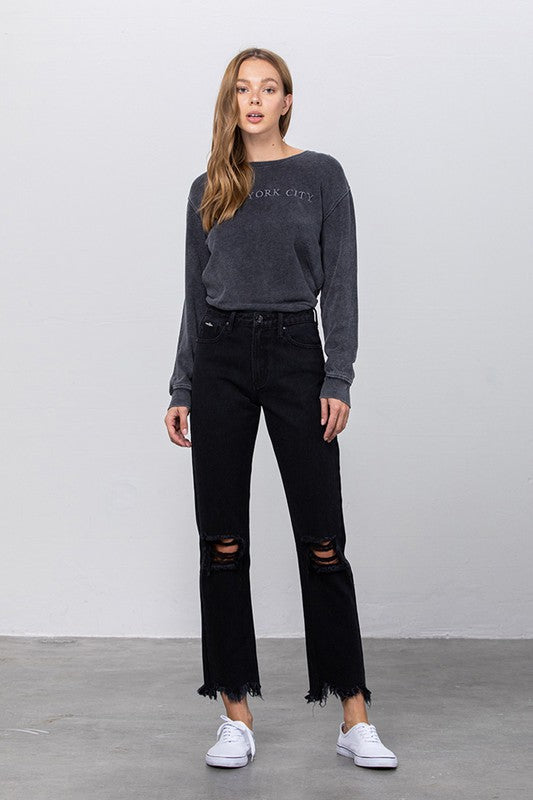DESTROYED STRAIGHT JEANS - Teresa's Fashionista LLC