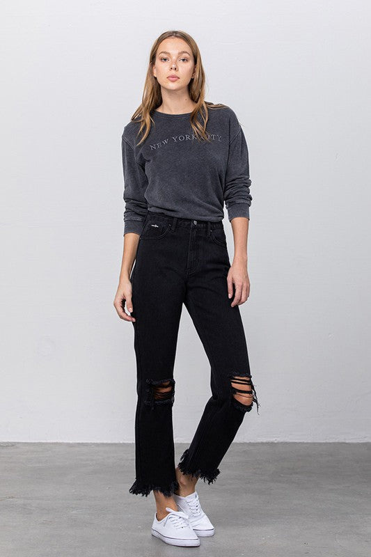 DESTROYED STRAIGHT JEANS - Teresa's Fashionista LLC