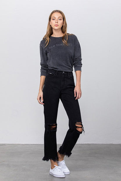DESTROYED STRAIGHT JEANS - Teresa's Fashionista LLC