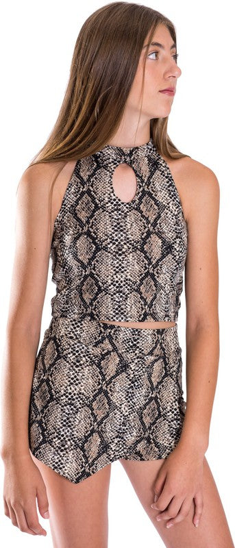 KIDS SNAKE HALTER TOP AND SKORT SET-Teresa&#39;s Fashionista LLC