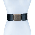 RECTANGLE RHINESTONED SMOCKED LEATHER BELT-Teresa's Fashionista LLC