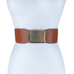 RECTANGLE RHINESTONED SMOCKED LEATHER BELT-Teresa's Fashionista LLC
