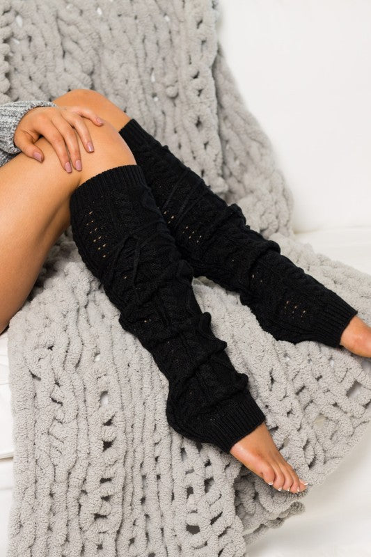Cable Knit Long Tie Leg Warmer-Teresa's Fashionista LLC