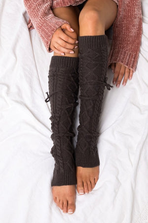 Cable Knit Long Tie Leg Warmer-Teresa's Fashionista LLC