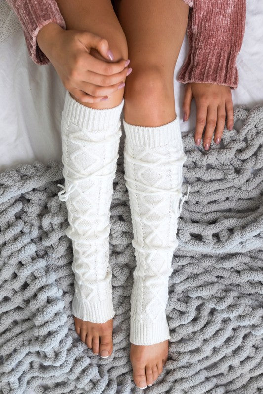 Cable Knit Long Tie Leg Warmer-Teresa's Fashionista LLC