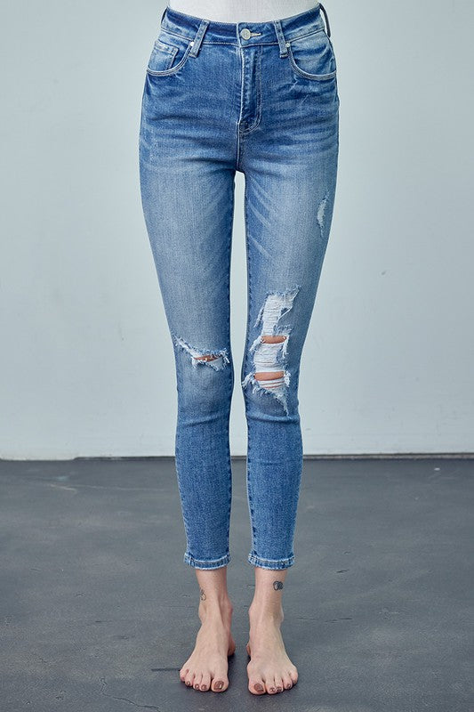 HIGH RISE ANKLE SKINNY JEANS - Teresa's Fashionista LLC