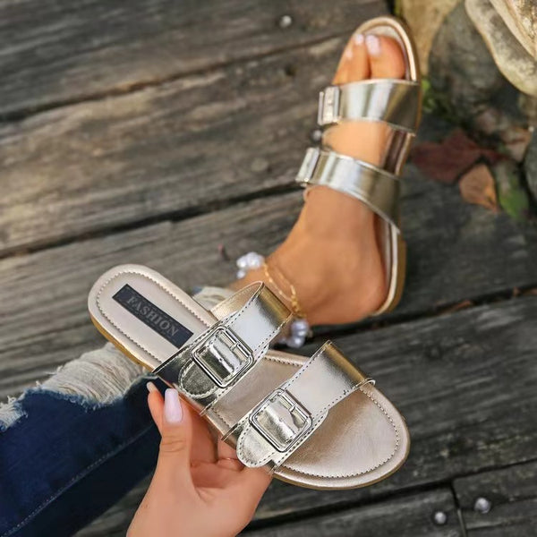 Open Toe Double Buckle Sandals-Teresa's Fashionista LLC