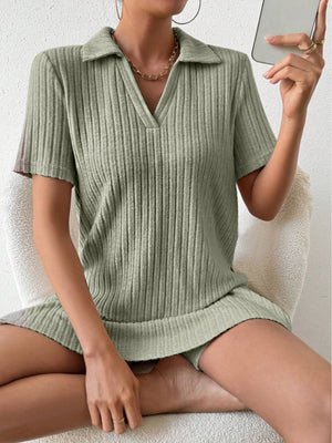Johnny Collar Short Sleeve Top and Shorts Set-Teresa's Fashionista LLC