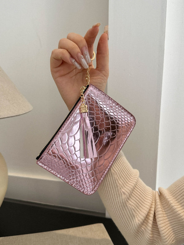 PU Leather Tassel Trim Card Case-Teresa's Fashionista LLC