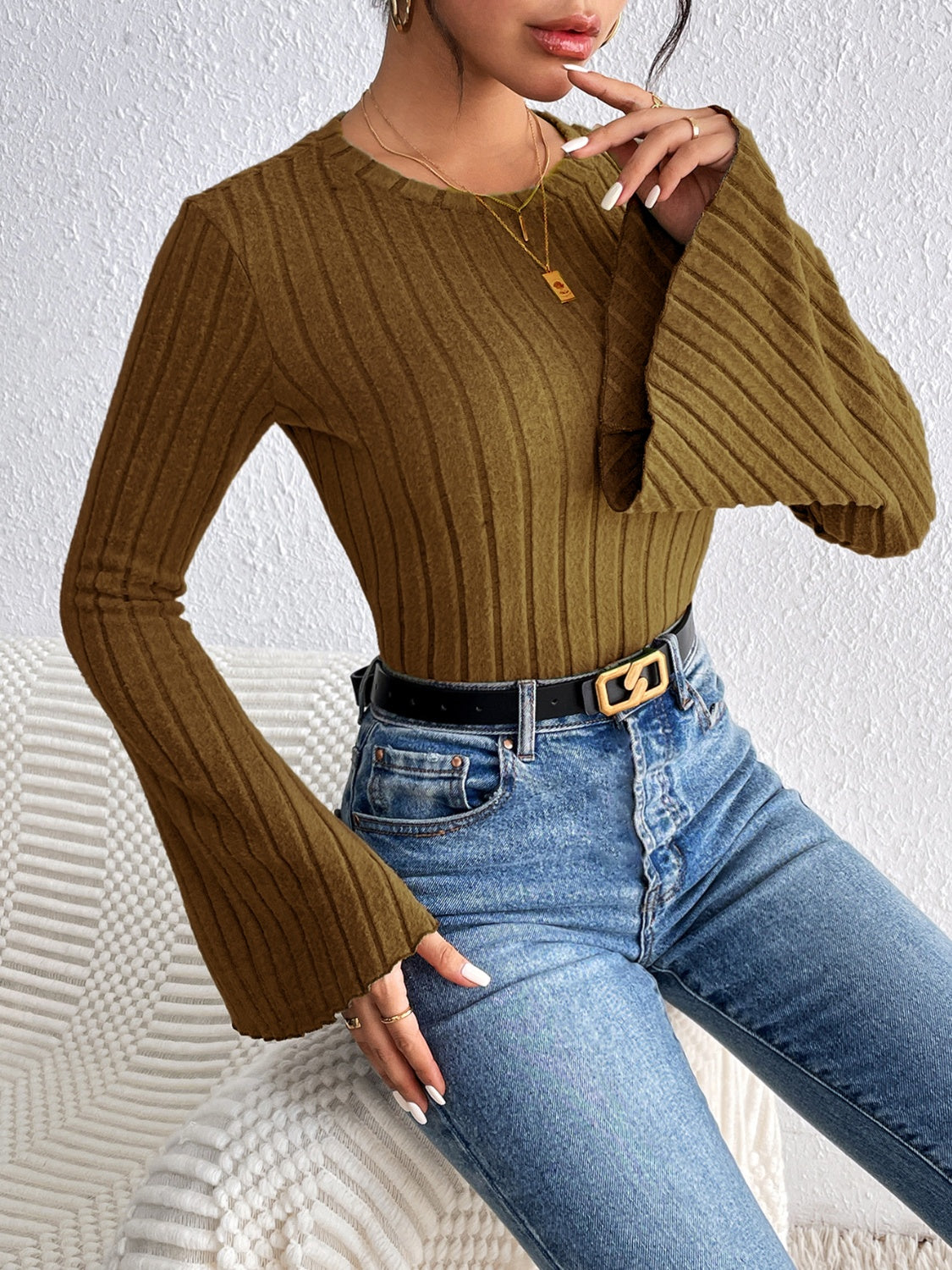 Round Neck Flare Sleeve T-Shirt-Teresa&#39;s Fashionista LLC