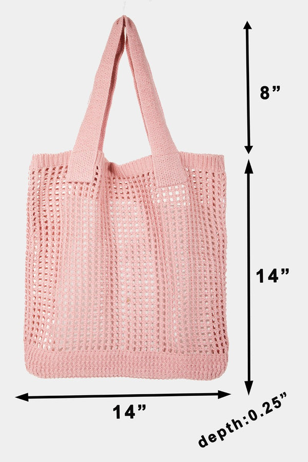 Fame Pointelle Knit Crochet Tote Bag-Teresa's Fashionista LLC