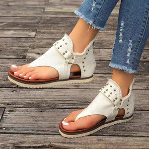 Studded Raw Hem Flat Sandals-Teresa's Fashionista LLC