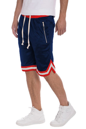 STRIPED BAND SOLID BASKETBALL SHORTS-Teresa's Fashionista LLC