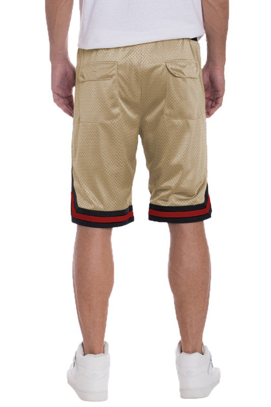 STRIPED BAND SOLID BASKETBALL SHORTS-Teresa's Fashionista LLC