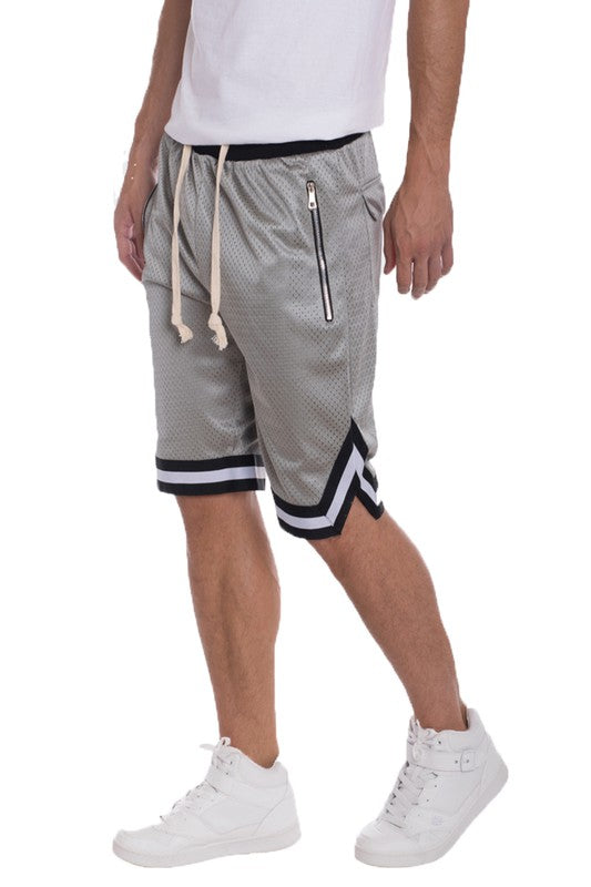STRIPED BAND SOLID BASKETBALL SHORTS-Teresa's Fashionista LLC