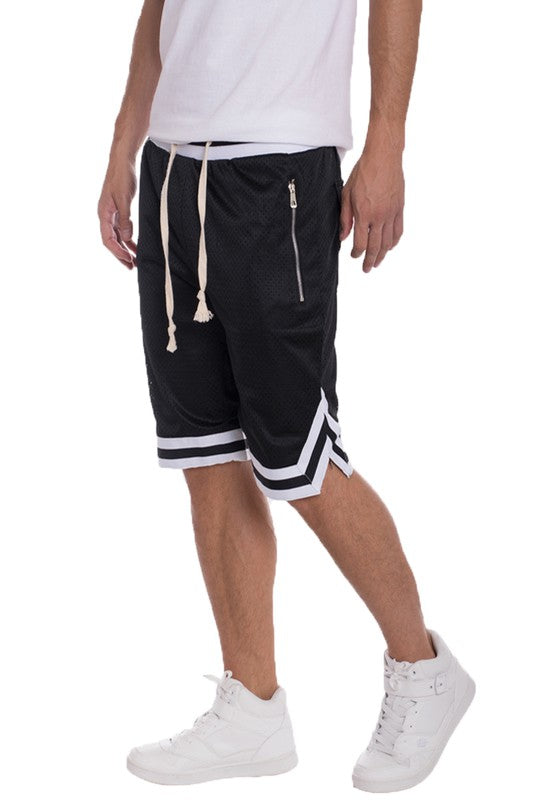 STRIPED BAND SOLID BASKETBALL SHORTS-Teresa's Fashionista LLC