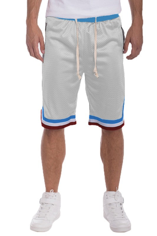 STRIPED BAND SOLID BASKETBALL SHORTS-Teresa's Fashionista LLC