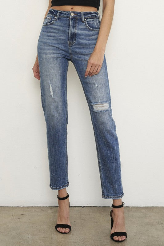 HIGH RISE GIRLFIRNED JEANS - Teresa's Fashionista LLC