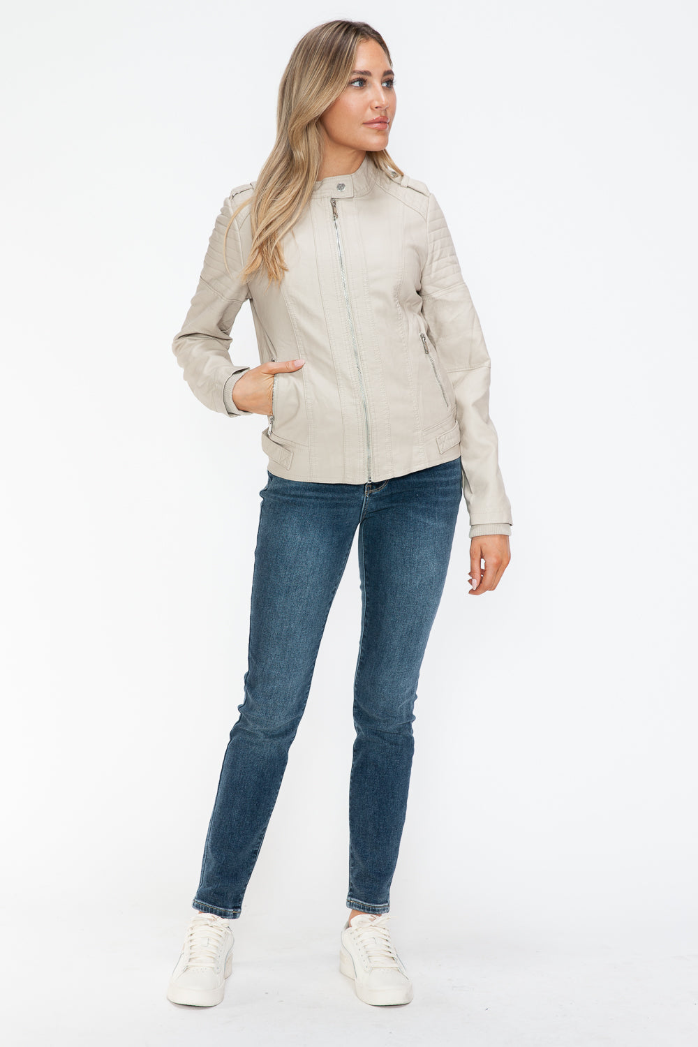 Snobbish PU Leather Biker Jacket with Side Zip Pockets - Teresa's Fashionista LLC