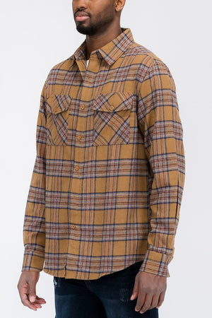 LONG SLEEVE FLANNEL FULL PLAID CHECKERED SHIRT-Teresa's Fashionista LLC