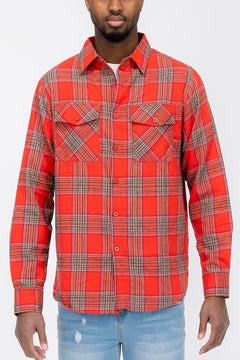 LONG SLEEVE FLANNEL FULL PLAID CHECKERED SHIRT-Teresa's Fashionista LLC