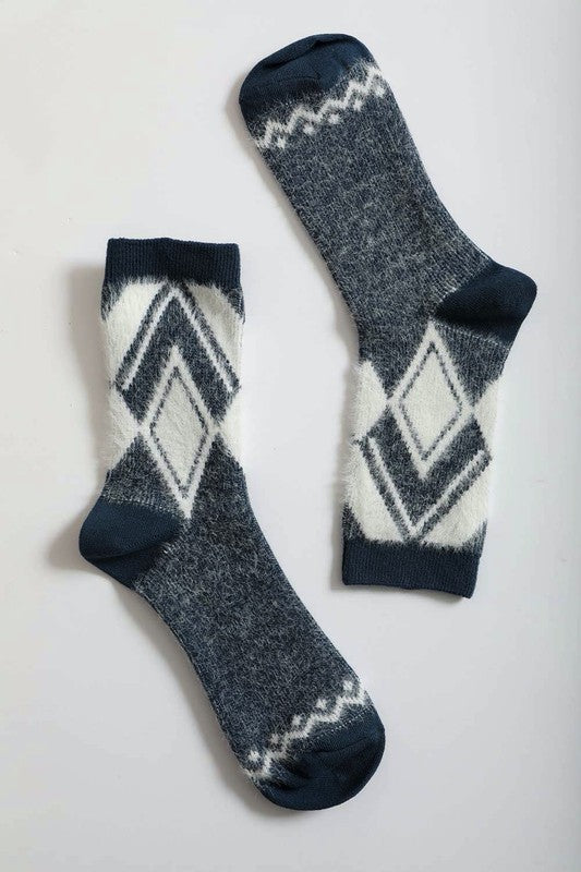 Faux Mohair Diamond Pattern Socks-Teresa's Fashionista LLC