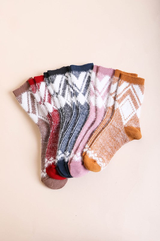 Faux Mohair Diamond Pattern Socks-Teresa's Fashionista LLC