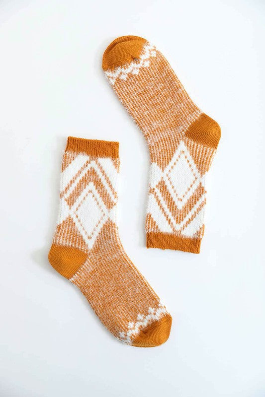 Faux Mohair Diamond Pattern Socks-Teresa's Fashionista LLC