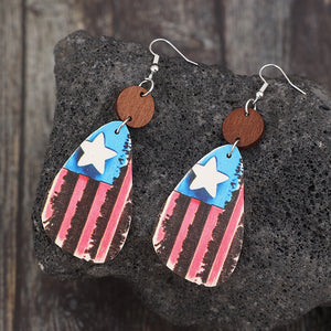 Star & Stripes Wooden Dangle Earrings-Teresa's Fashionista LLC
