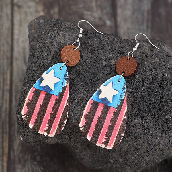 Star & Stripes Wooden Dangle Earrings-Teresa's Fashionista LLC