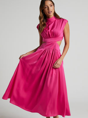 Cutout Mock Neck Sleeveless Ruched Dress-Teresa's Fashionista LLC