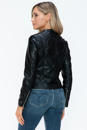 Snobbish PU Leather Zip Up Jacket with Pockets - Teresa's Fashionista LLC