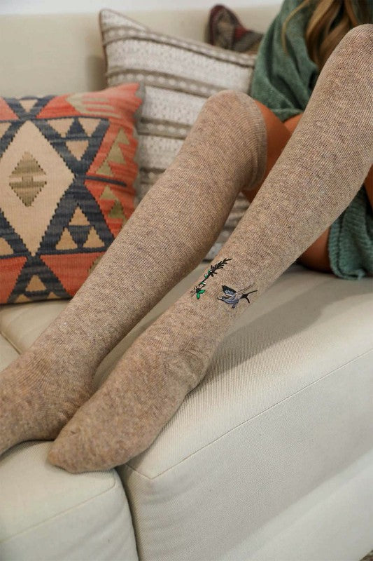 Hummingbird Wool Knee High Socks-Teresa's Fashionista LLC
