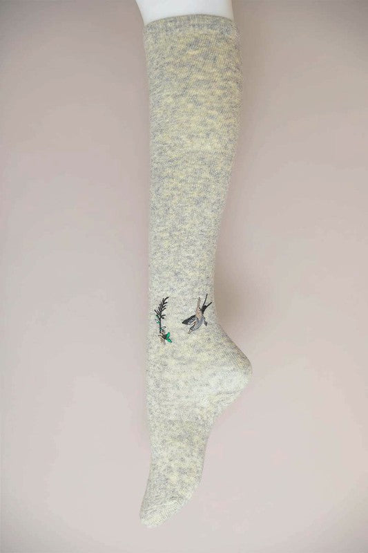 Hummingbird Wool Knee High Socks-Teresa's Fashionista LLC