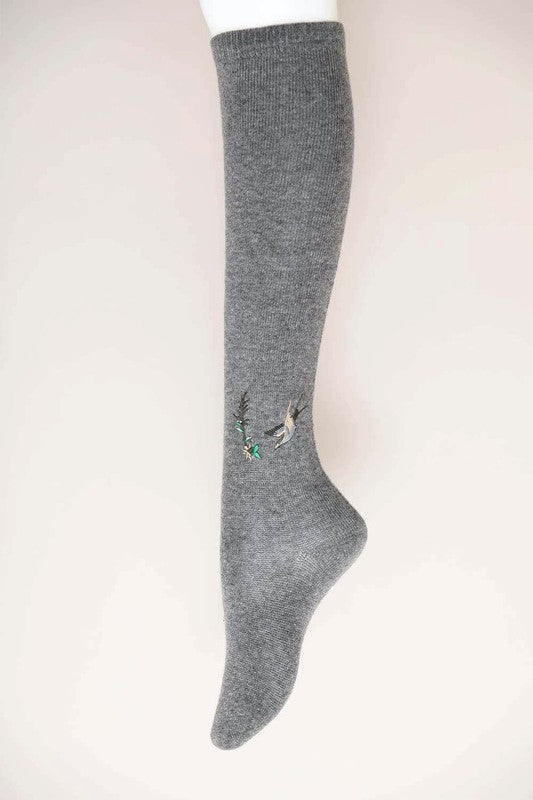 Hummingbird Wool Knee High Socks-Teresa's Fashionista LLC