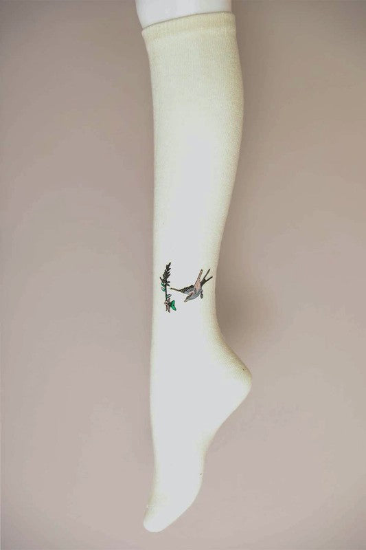 Hummingbird Wool Knee High Socks-Teresa's Fashionista LLC